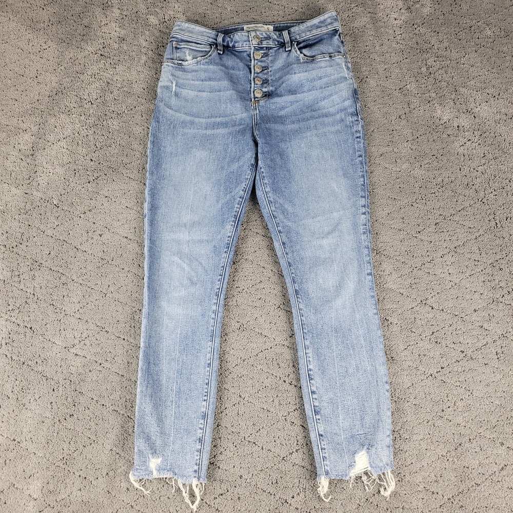 Abercrombie & Fitch Jeans Womens 27S Blue Super Skinny Ankle High Rise Raw Hem
